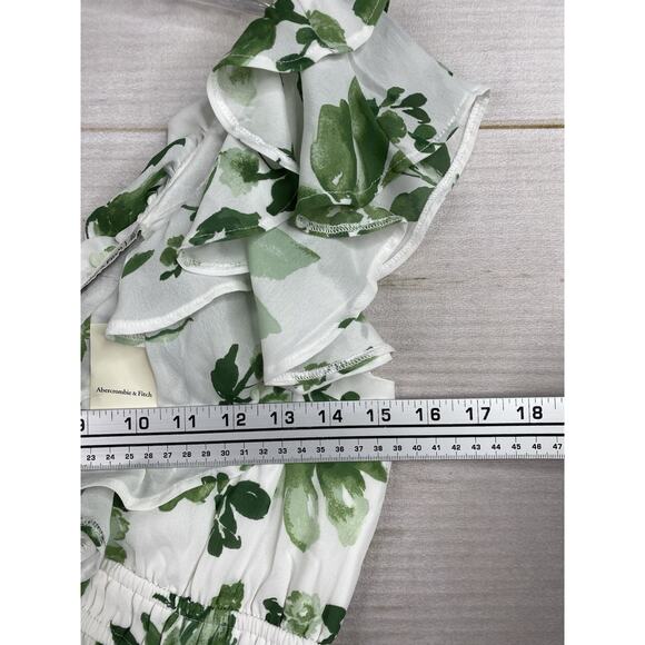 Abercombie & Fitch Dress Sz Small Petite Green Floral Ruffled V Neck - Picture 5 of 11